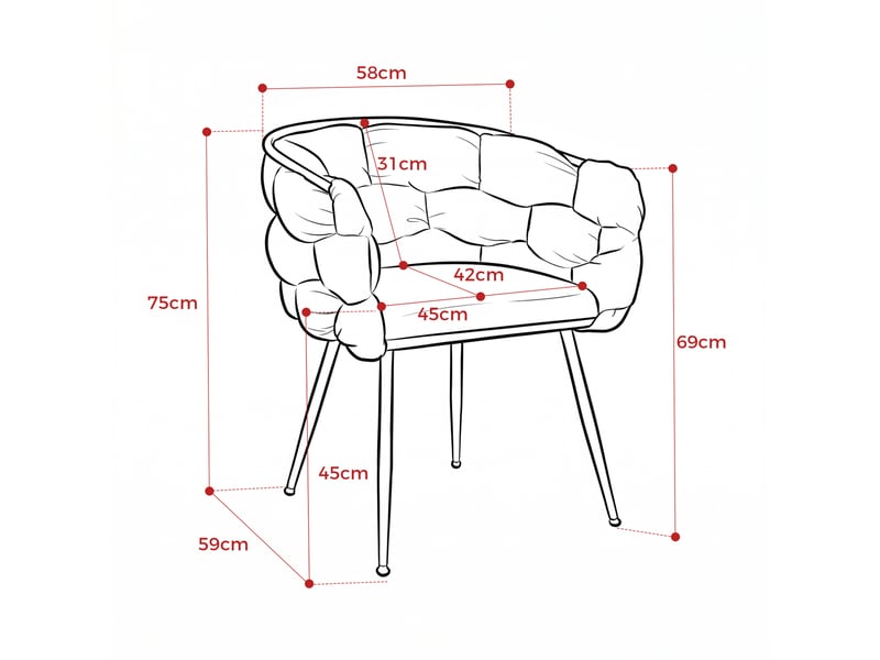  Fauteuil moderne avec accoudoirs, dossier mi-haut et assise rembourrée en métal et velours rose 73 × 56 × 75 cm  - Conforama C
