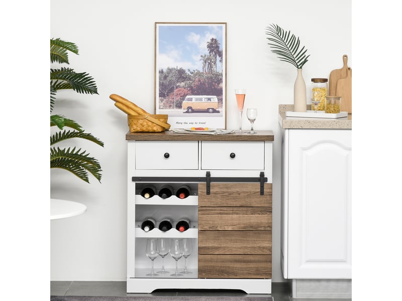  Meuble de cuisine rustique avec 2 tiroirs, étagères ouvertes et porte-bouteilles, en bois et métal, 80 x 39 x 86 cm  - Conforama D