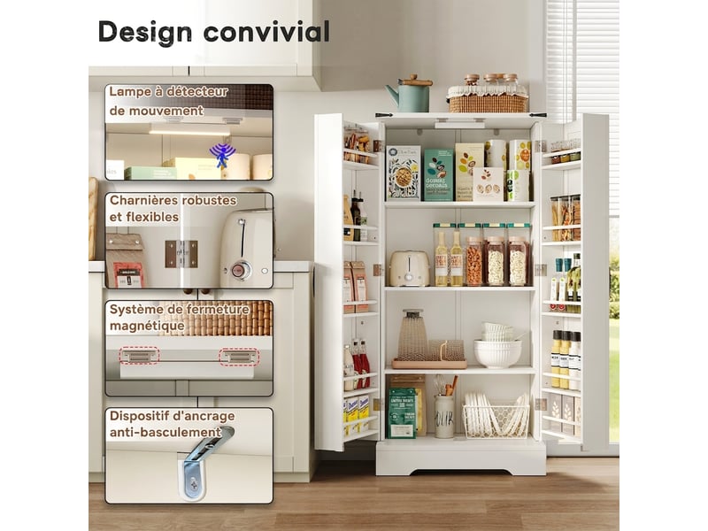  Armoire de cuisine blanche, buffet style maison de campagne avec led, 128.5cm  - Conforama D