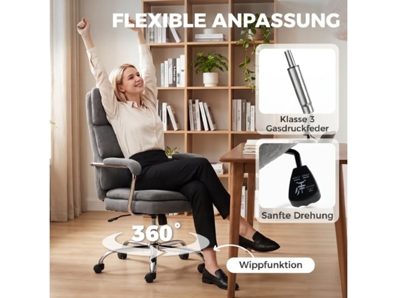  Chaise de bureau ergonomique pivotante à 360°, réglable en hauteur, pour télétravail, gris  - Conforama D