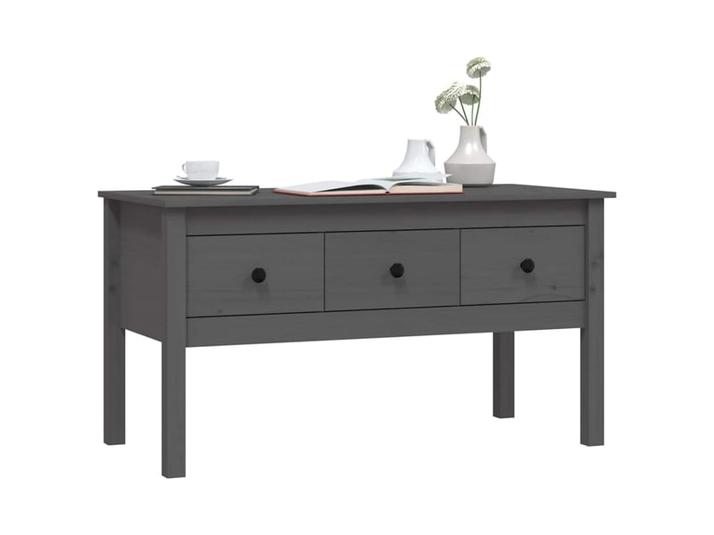  Table basse - table de salon - table à thé gris 102x49x55 cm bois massif de pin  - Conforama D