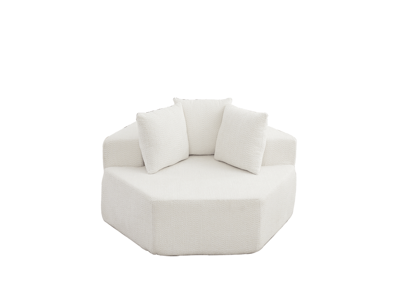  Fauteuil modulable hexagonal avec 3 coussins et assise moelleuse, design polyvalent, en chenille beige  - Conforama A
