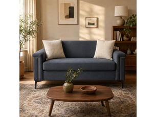 Canapé droit 2 places compact - accoudoirs larges, pieds métal, polyester gris foncé 172×72×82 cm