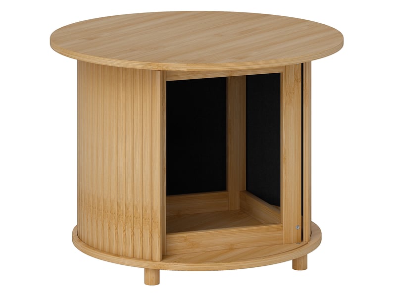  Table basse ronde avec espace de rangement dissimulé et porte coulissante pour salon, en bambou naturel, ø60 × 45 cm  - Conforama A
