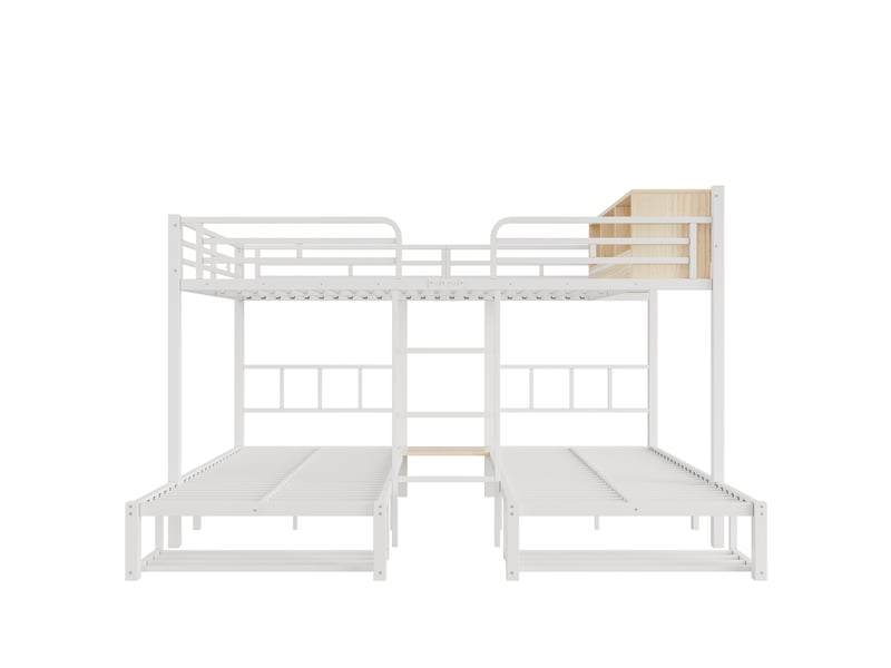  Lit superposé 3 couchages blanc 140×200/90×200 cm avec étagère et échelle  - Conforama A
