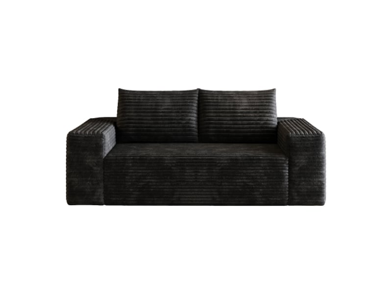  Canapé velours côtelé noir 180 cm – 2 places, assise profonde, modulaire, sans montage, mousse, salon et chambre  - Conforama A