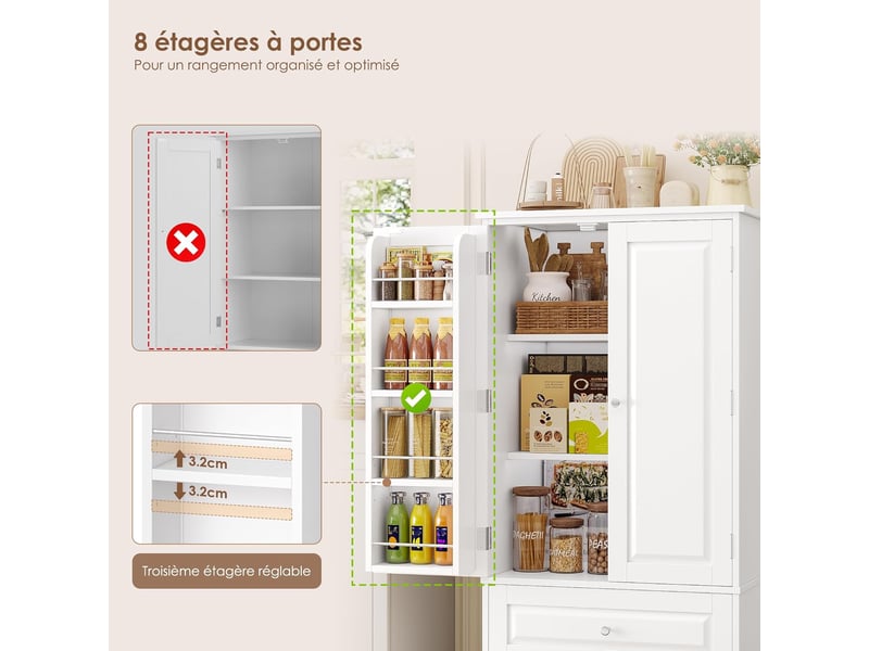 Buffet haut cuisine 120 cm vaisselier avec étagère de porte blanc - Conforama E