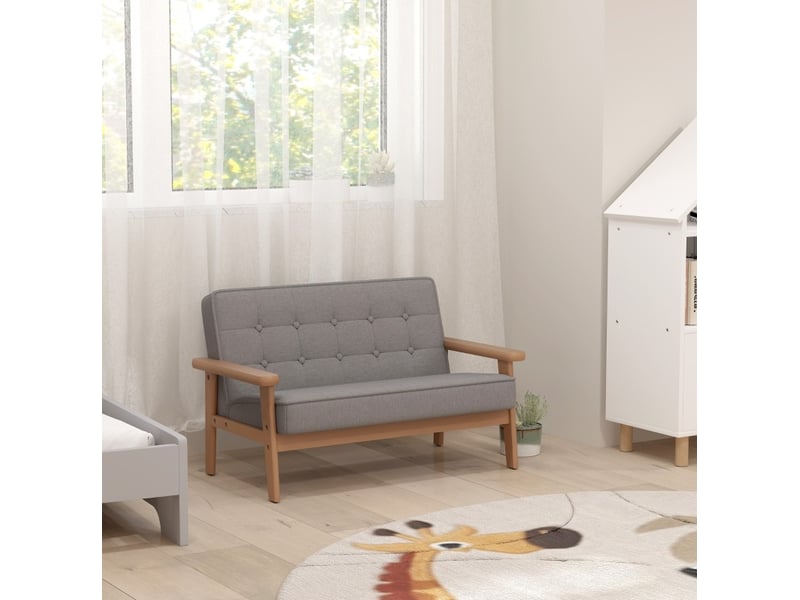  Canapé enfant 2 places 77 x 42 x 48 cm – gris – assise rembourrée, accoudoirs et cadre en bois fsc  - Conforama D