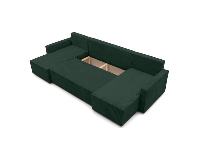  Farah - canapé d'angle panoramique convertible 6 places accoudoirs slim en velours cotelé  - Conforama D