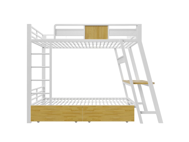  Lit superposé adolescent 2 places 90x200 cm - avec bureau, led, prises usb et type-c - rangement - métal blanc  - Conforama W