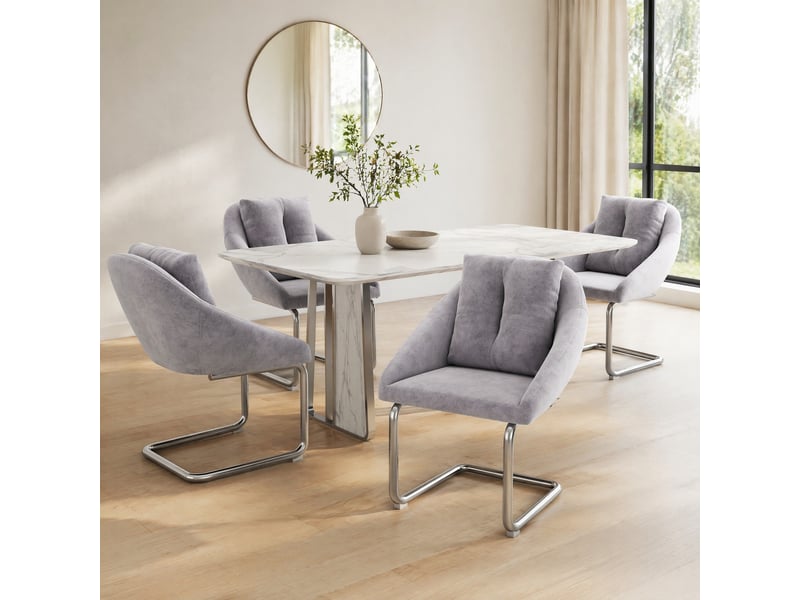  Chaises de salle à manger lot de 4 ergonomiques  - dossier galbé, pieds en métal, velours - gris  - Conforama C
