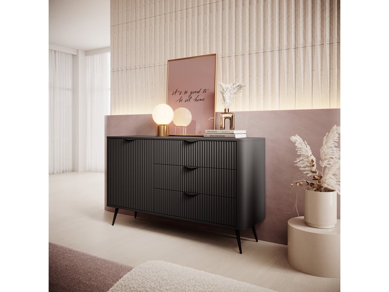  Buffet halilomo, meuble 3 tiroirs, 138x38x81h cm noir Halilomo - Conforama B