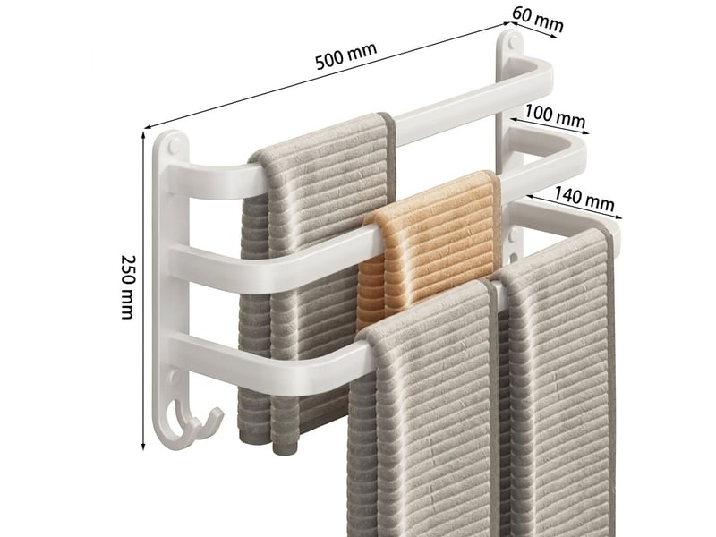 Porte-serviettes mural 3 barres 50 cm sans perçage avec crochets – blanc - Conforama C
