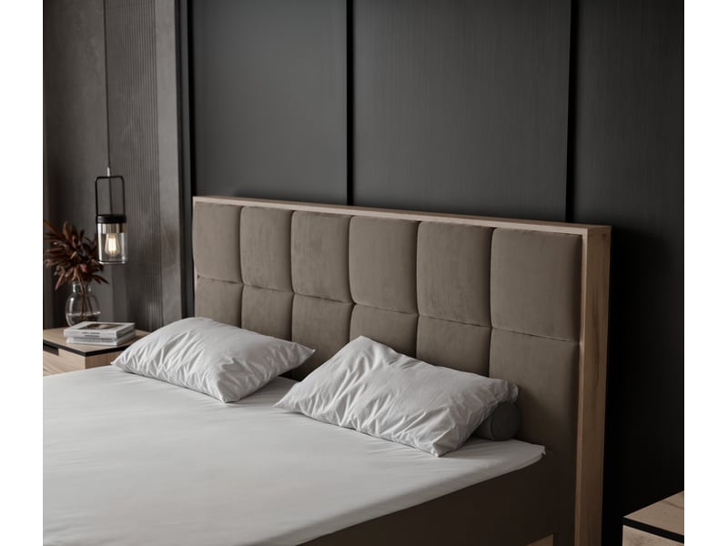 Lit adulte lavio ii - 120x200 cm - matelas ressorts + surmatelas - coffre de rangement - velours dense hydrofuge marron clair LAVIO II - Conforama D