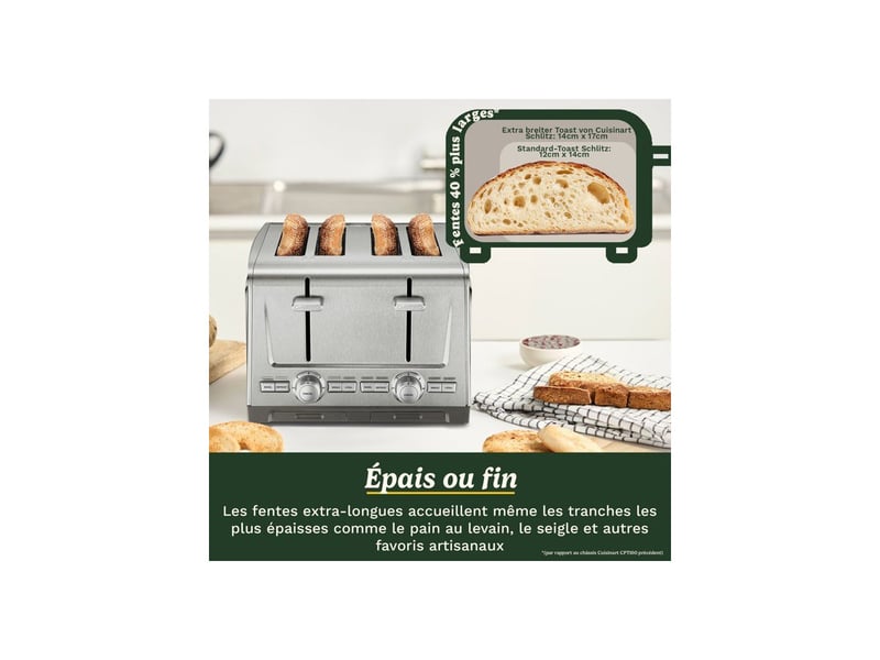  Grille-pain inox 4 tranches fentes larges quickview levier 7 programmes bagel defrost décongélation CUI3030050204513 - Conforama E