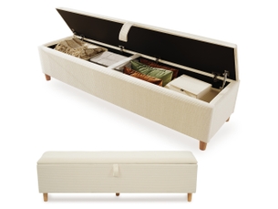 Banc de lit coffre 165x38x46 cm en tissu côtelé beige avec ouverture hydraulique