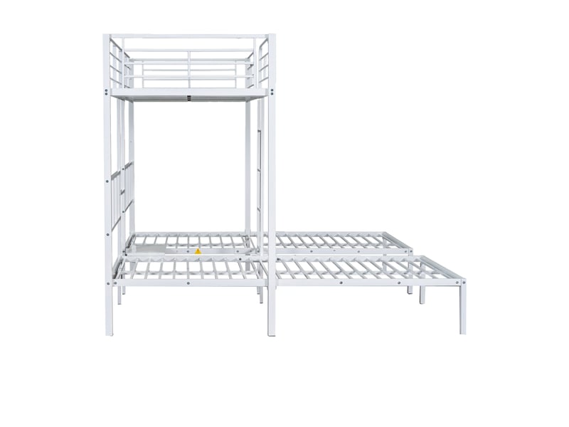 Lit superposé triple 90x200 cm avec tablette, échelle et garde-corps de sécurité, structure métal, blanc, sans matelas - Conforama D