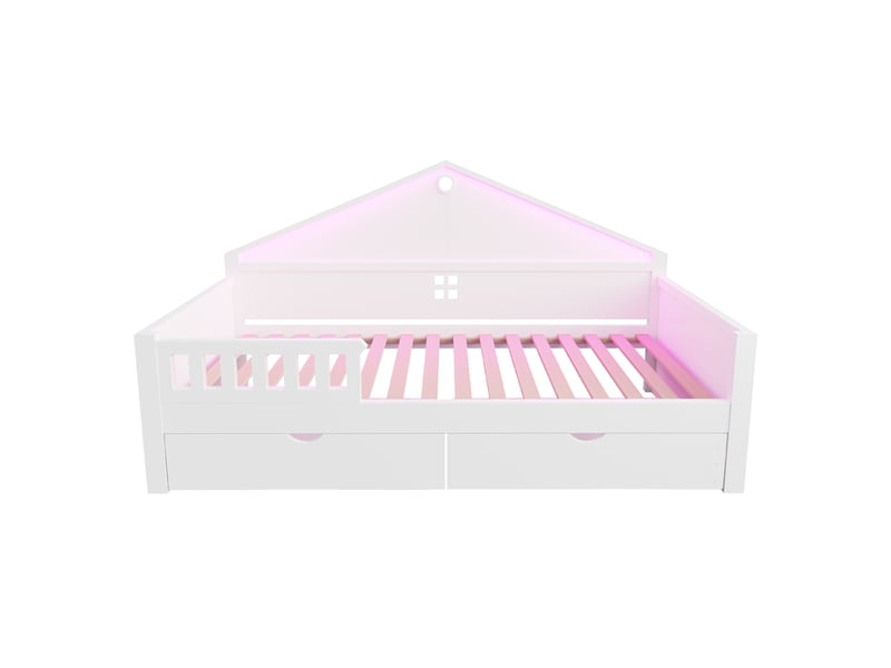  Lit enfant avec led et tiroirs, bois blanc, 90 x 200 cm, sommier à lattes et rangements  - Conforama A