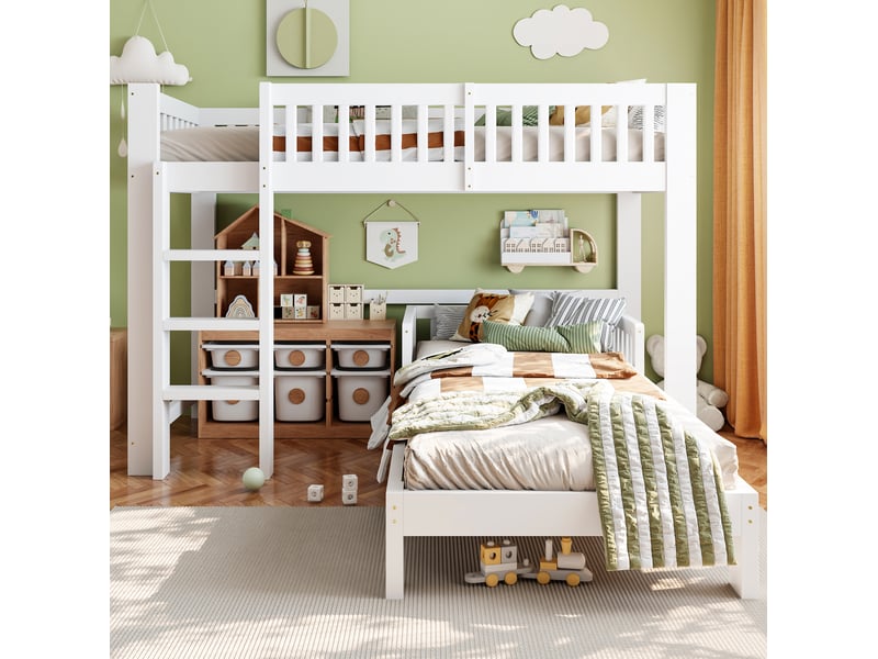  Lit superposé enfant 90x200 cm – blanc – modulable, avec lit séparé et sécurité renforcée  - Conforama D