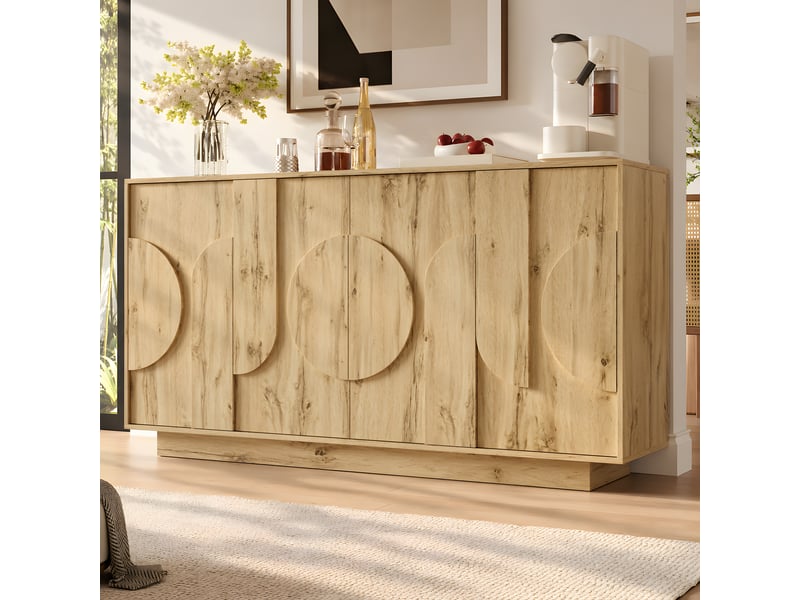  Buffet bas 160x40x85 cm avec 4 portes, étagères réglables, design sans poignées et façade décorative en relief - mdf bois  - Conforama B