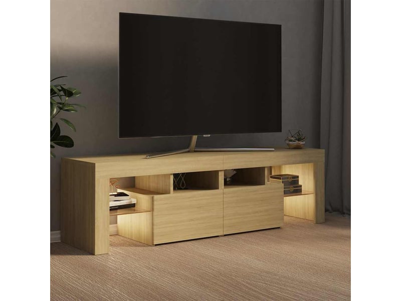  Meuble tv - banc tv - meuble de rangement avec lumières led chêne sonoma 140x36,5x40 cm  - Conforama C