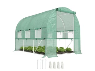 Serre potagère en acier 3 x 2 x 2 m avec bâche en pe, portes zippées et fenêtres en filet, verte