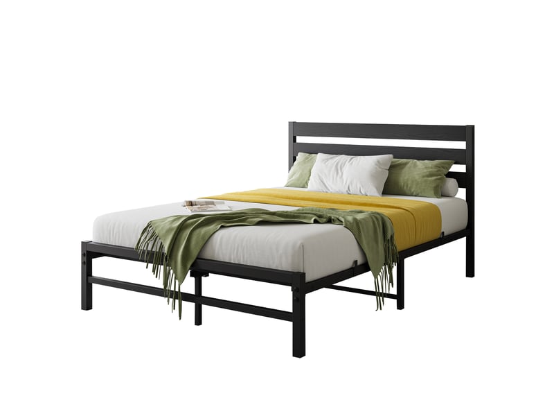 Lit double gain de place 140x200 cm - lit en métal noir pour deux personnes - moderne et stable - sans matelas  - Conforama A