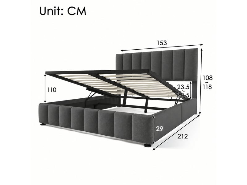 Lit coffre 140x200 avec matelas inclus, en lin gris, tête de lit réglable - Conforama C