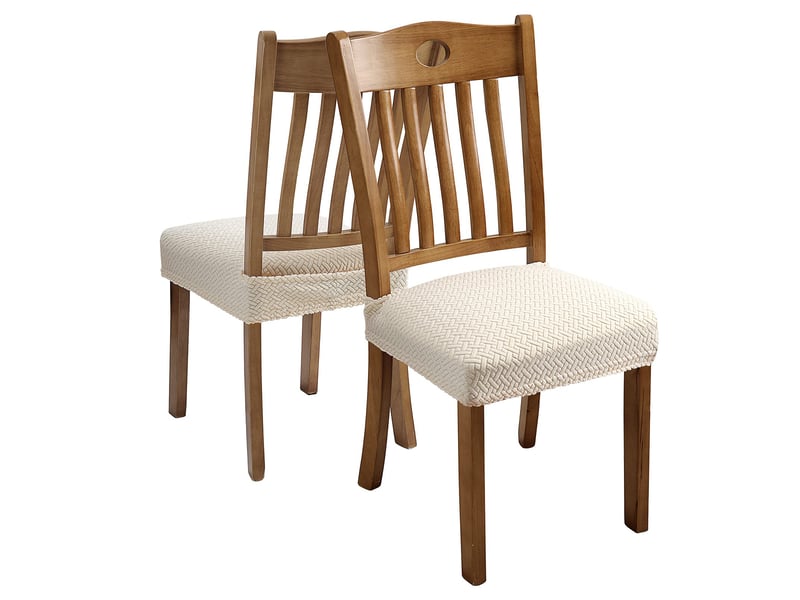  Lot de 6 housse de chaise extensibles en jacquard pour salle à manger, amovibles et lavables avec les de dossier, 20 x 20 cm, beige  - Conforama B