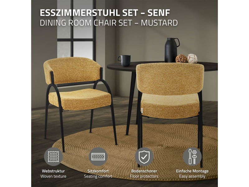 Ml-design lot de 2 chaises de salle à manger rembourrées en tissu bouclé, avec accoudoirs et dossier incurvée, cadre en acier, rembourrage confortable, pour salon cuisine bureau, 120 kg, moutarde ECD Germany GmbH - Conforama B