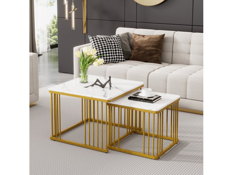  Tables basses gigognes carrées lot de 2 aspect marbre 60 x 60 cm evryae  - Conforama D