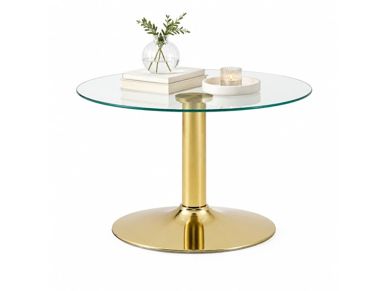  Table basse ronde en verre trempé et métal doré, 70 x 70 x 45 cm  - Conforama A