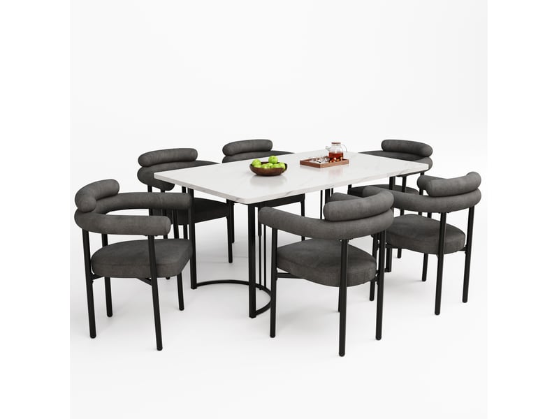  Lot de 6 chaises de salle à manger rembourrées gris foncé evryae  - Conforama A