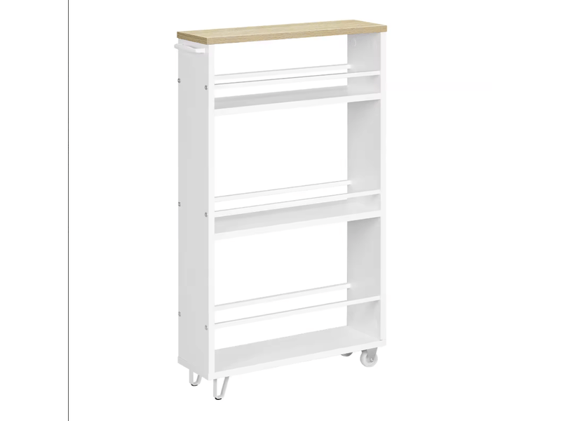  Desserte de cuisine à roulettes 13x47x80 cm 3 niveaux bois et métal chêne clair et blanc  - Conforama A