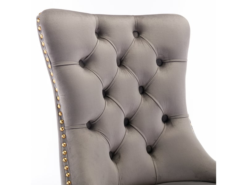  Lot de 2 chaises velours gris, pieds dorés et cloutage - design contemporain premium  - Conforama E