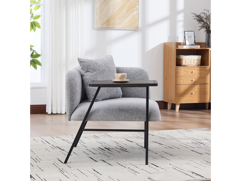 Fauteuil avec table d'appoint et 2 poches de rangement en chenille gris - Conforama C