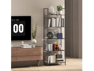 Étagère de bibliothèque avec 5 étagères, regalet industriel avec cadre métallique, rayonnage ouvert pour salon, bureau et chambre de travail, 60x30x170,5 cm, noir