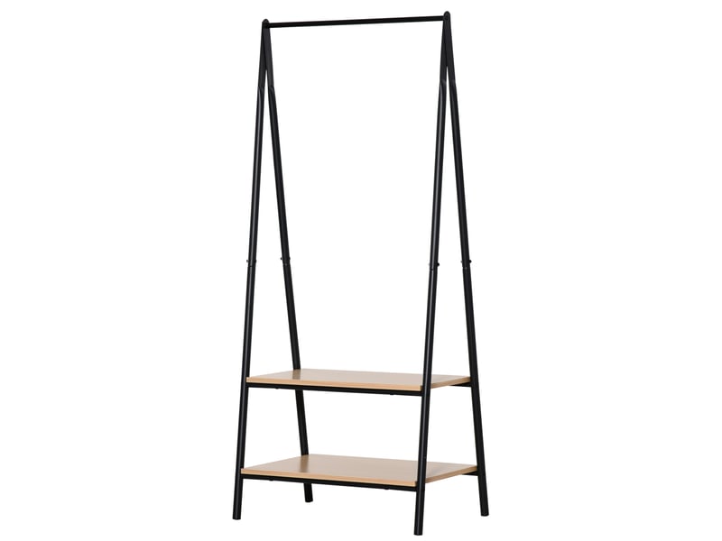  Penderieportant triangulaire moderne, dimensions 64 cm (l) x 43 cm (l) x 149 cm (h), 2 étagères, bois clair, panneau mdf, acier noir  - Conforama A