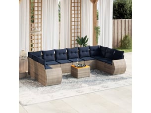 Vidaxl ensemble de canapé de jardin 11 pcs avec coussins gris résine tressée