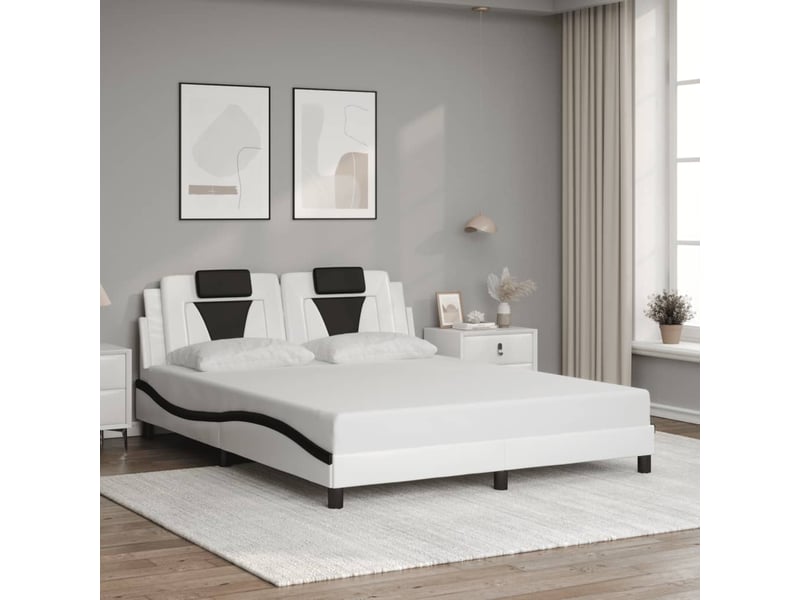  Lit double- lit adulte -  cadre de lit viana avec led sans matelas blanc et noir 160x200 cm  - Conforama C