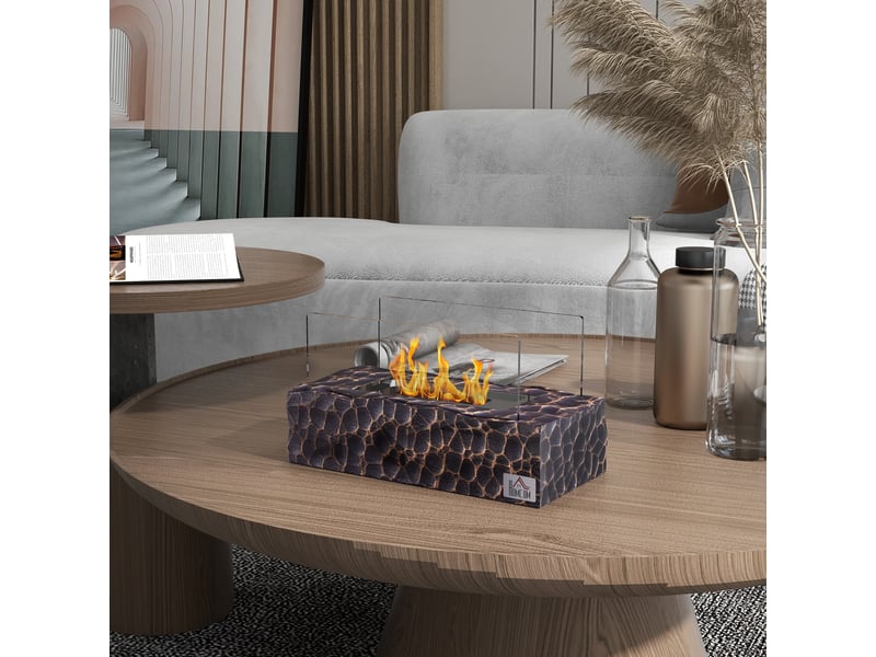  Cheminée de table au bioéthanol noire avec verre trempé, brûleur 150 ml, 33 x 16 x 18 cm  - Conforama C