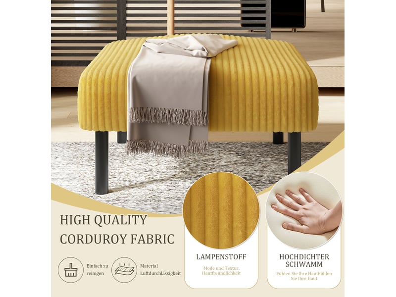 Pouf 56x51x39 cm pieds en métal jaune  - Conforama D
