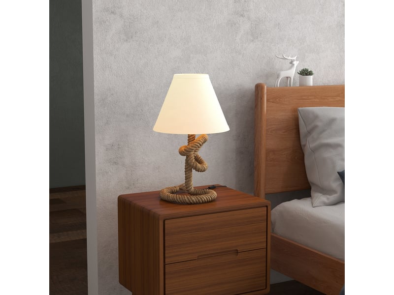  Lampe de table led avec pied en métal, corde en lin et abat-jour en tissu, puissance max. 40 w, ø 28 x 45,5 cm, marron et beige  - Conforama D