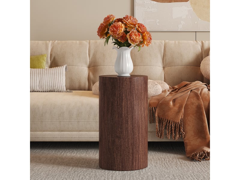  Table basse ronde avec plateau large et patins antiderapants, en mdf, noyer, 30 × 30 × 55 cm - uvrion  - Conforama D