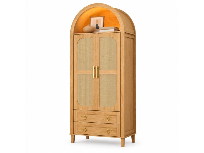  Armoire 2 portes 76x50x184 cm naturel avec led et 2 tiroirs  - Conforama A