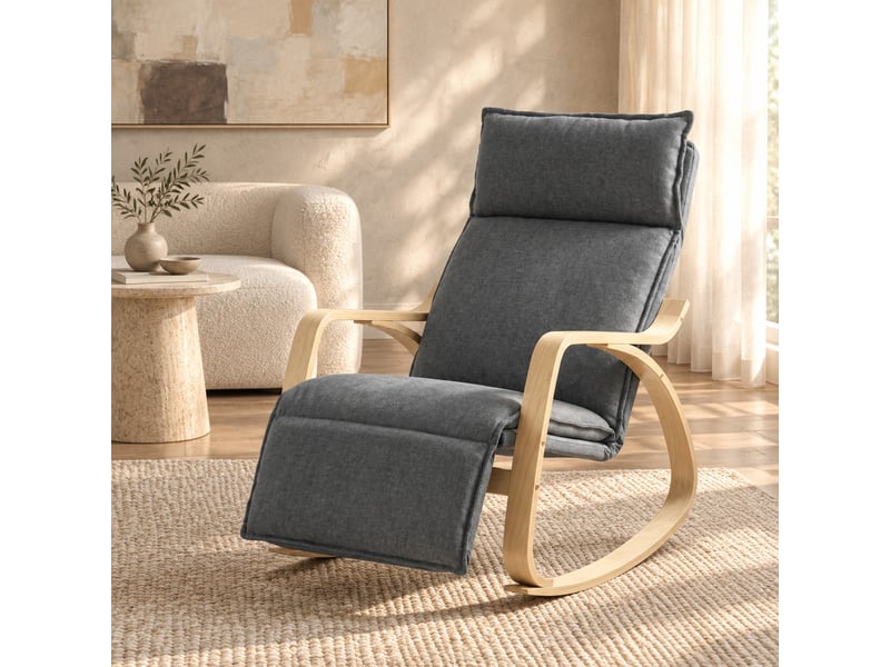  Fauteuil à bascule modenvie avec repose-pieds réglable 5 positions 106 x 67 x 92 cm polyester gris foncé  - Conforama D