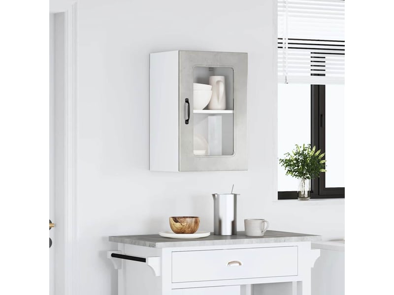 Armoire murale de cuisine avec porte en verre kalmar gris béton shl5200 - Conforama C
