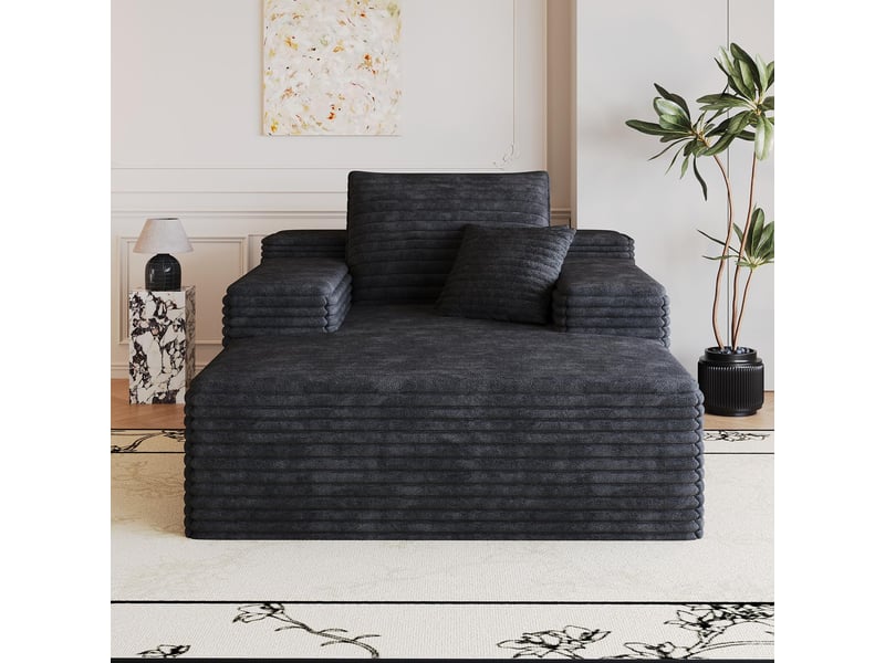  Fauteuil 1 places - 115x159cm - chaise longue modulaire en velours assise profonde, mousse haute résilience sans montage - noir  - Conforama B