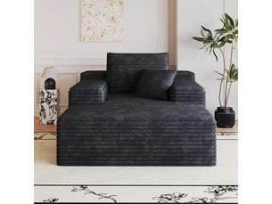 Fauteuil 1 places - 115x159cm - chaise longue modulaire en velours assise profonde, mousse haute résilience sans montage - noir
