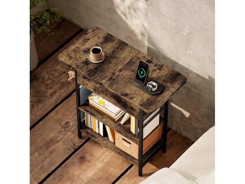 Table d’appoint 60x29,8x58,5 cm avec prises usb et rangement marron rustique - Conforama D